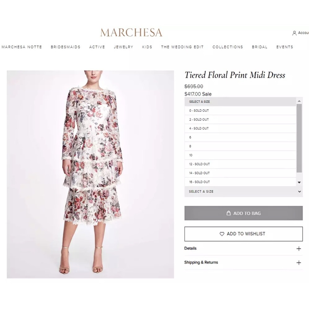 MARCHESA NOTE | Floral Lace Tiered Dress | long sleeves midi dress | size 6 - Picture 3 of 5